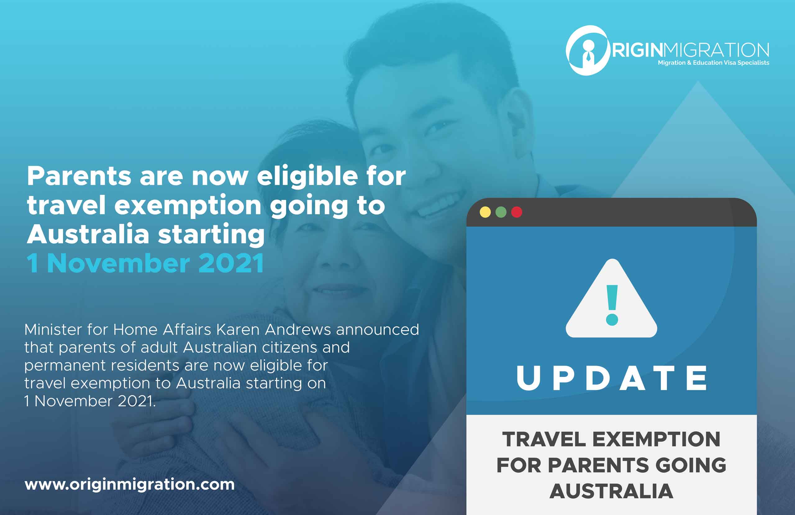 Parents are now eligible for travel exemption going to Australia